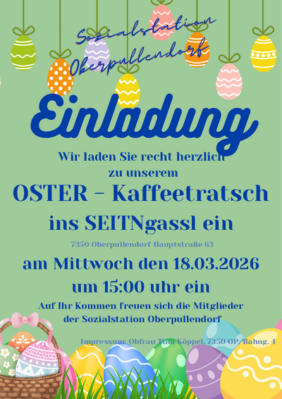 grünes Plakat mit Termin und Details, Abbildung Ostereier