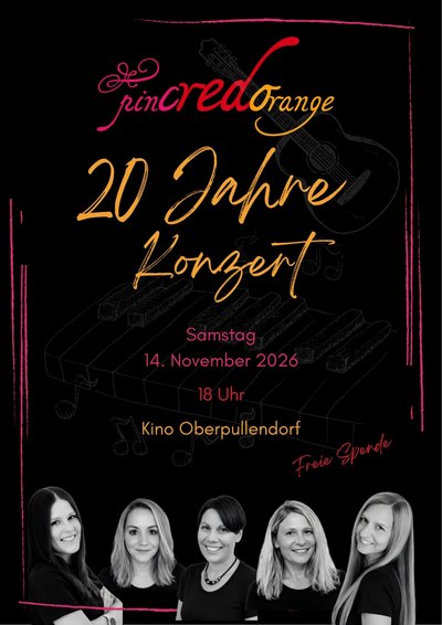 schwarzes Plakat mit Termin und Details und Bilder von den Bandmitgliedern