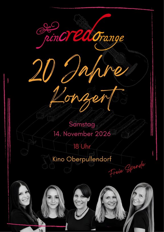schwarzes Plakat mit Termin und Details und Bilder von den Bandmitgliedern