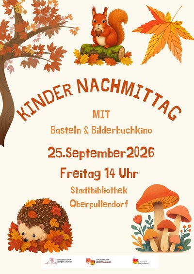 beiges Plakat mit Termin und Details, Abbildungen Blätter, Eiichhörnchen, Schwammerl