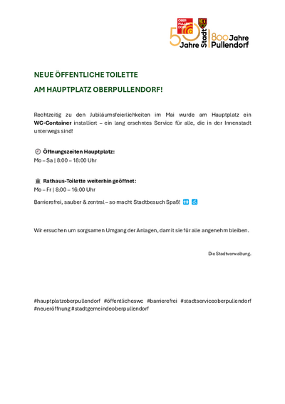 Plakat mit Öffnungszeiten und Standort
