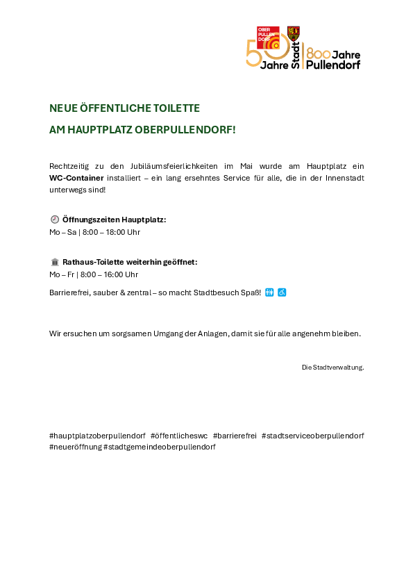Plakat mit Öffnungszeiten und Standort