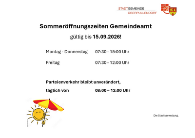 Plakat mit Datum und Details, Abbildung Sonne mit Sonnenschirm