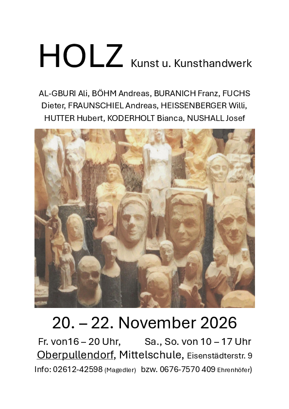 Plakat mit Termin und Details + Abbildung Holzstatuen Plakat mit Termin und Details + Abbildung Holzstatuen