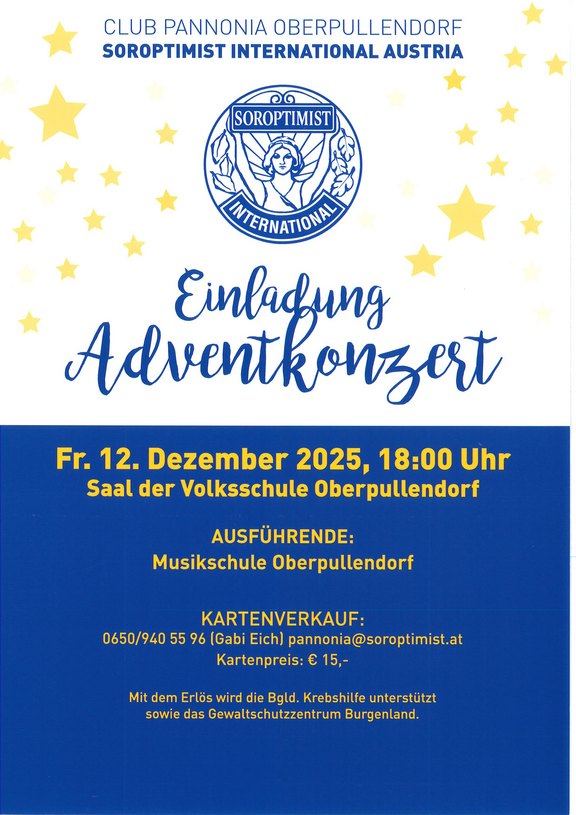 Plakat mit Termin und Details, blaues Logo und Schrift