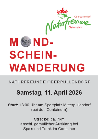 Plakat mit Termin und Details, Abbildung Mond und Logo Naturfreunde Plakat mit Termin und Details, Abbildung Mond und Logo Naturfreunde