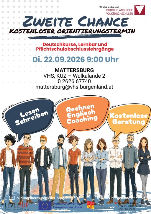 Zweite Chance Orientierungstermin VHS Mattersburg mit Deutschkursen und kostenloser Beratung