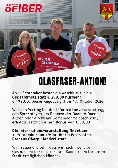Plakat mit Termin und Details, Foto mit Bgm+öFiber--Mitarbeiter Plakat mit Termin und Details, Foto mit Bgm+öFiber--Mitarbeiter