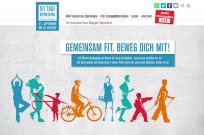 Bezeichnung der Initiative und Abbildung von Menschen in Bewegung