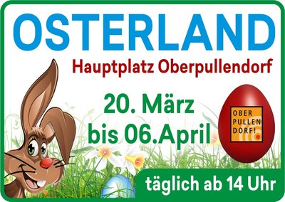 Plakat mit Termin Details | Abbildung Osterhase und rotem Ei