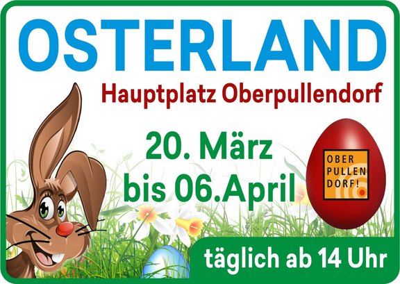 Plakat mit Termin Details | Abbildung Osterhase und rotem Ei
