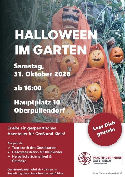 Plakat mit gruseligen Kürbisköpfen, Termin und Details 