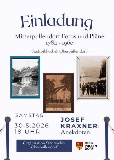 Plakat mit blauer Schrift, Termin und Details