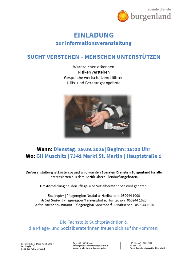 Plakat mit Termin und Infos, Logo Sonne Land Burgenland