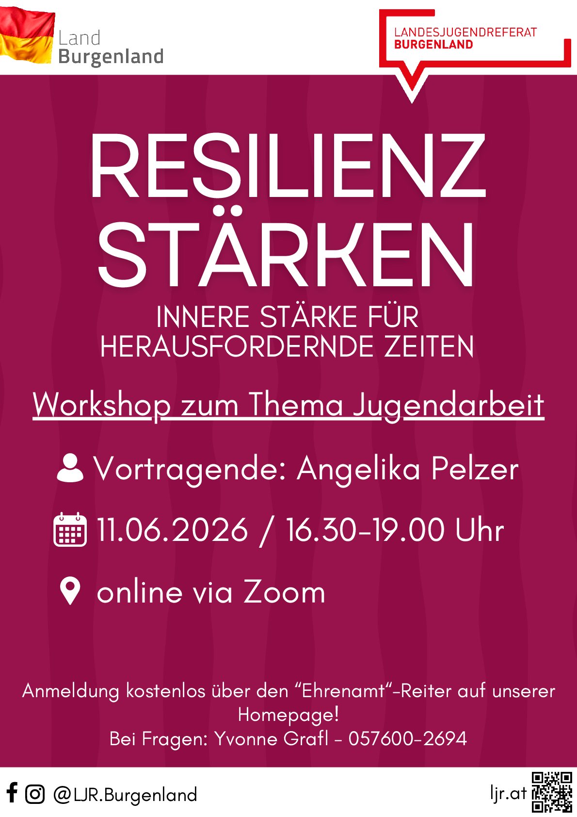 magentafarbenes Plakat mit Termin und Details