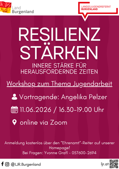magentafarbenes Plakat mit Termin und Details
