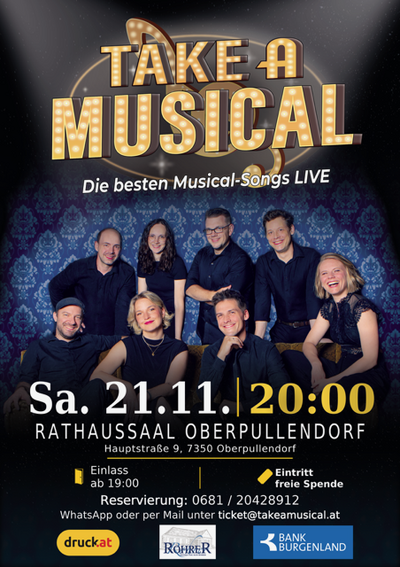 schwarzes Plakat mit goldener Schrift Termin und Details