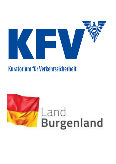 blaue Schrift und rot-gelb Fahne