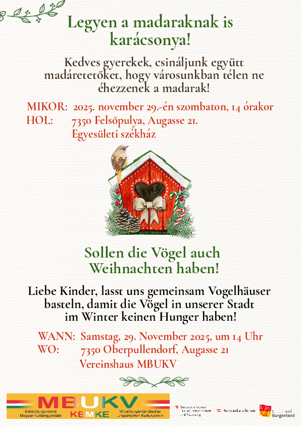 Plakat mit Termin und Details, Abbildung Vogelhaus