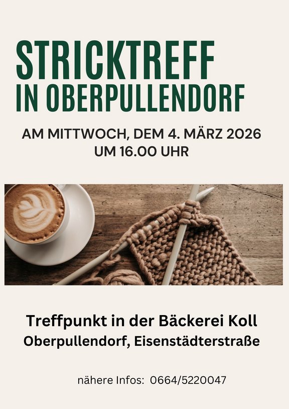 Plakat mit Termin und Details, Abbildung Kaffee und Sttrickerei