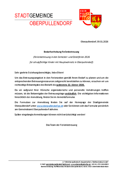 Begleitschreiben mit Termin und Details