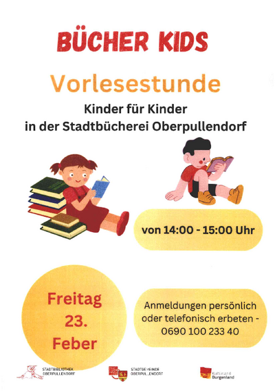 Plakat mit lesende Kinder und Termin