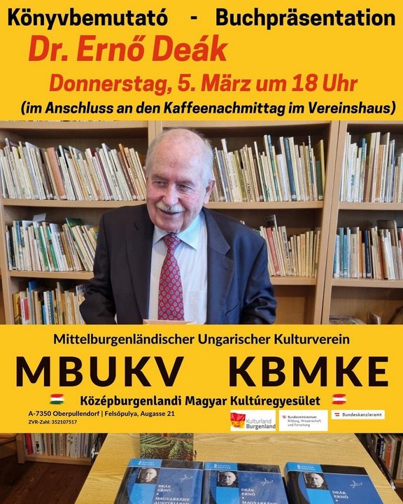 gelbes Plakat mit Porträt des Vortragenden und Termin mit Details