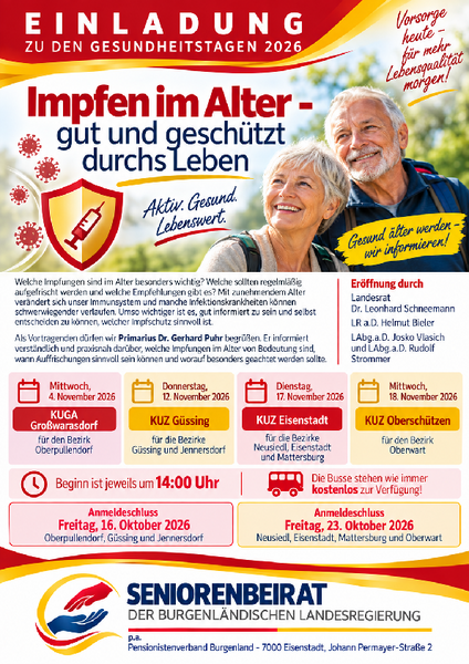 Gesundheitstage 2026: Ältere Menschen und Impfungen, älteres Paar lacht.